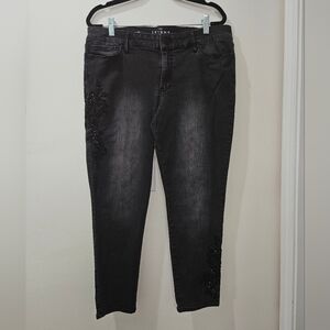 White House Black Market, Size 14S, Black Jeweled Detail Jeans, EUC